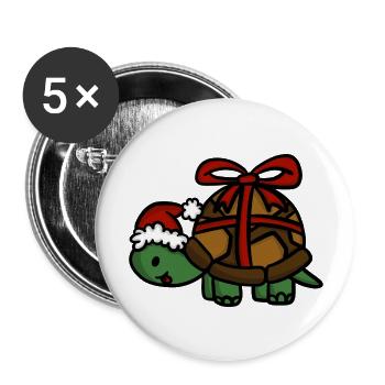 Tortue de Noël - Lot de 5 grands badges (56 mm) - blanc - Devant