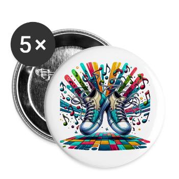 Rhythm Steps: Verspielte Tanz-Sneaker - Buttons groß 56 mm (5er Pack) - Weiß - Vorne