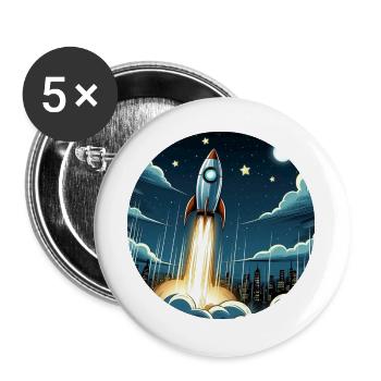 Cartoon rocket launches into space - Buttons large 2.2''/56 mm (5-pack) - white - Front