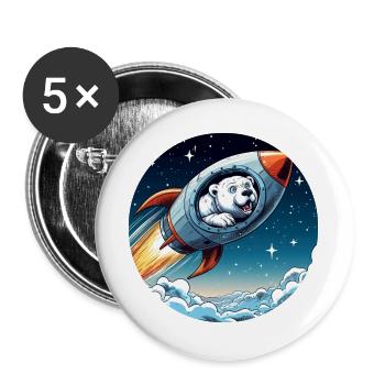 excited polar bear in a rocket comic - Buttons large 2.2''/56 mm (5-pack) - white - Front
