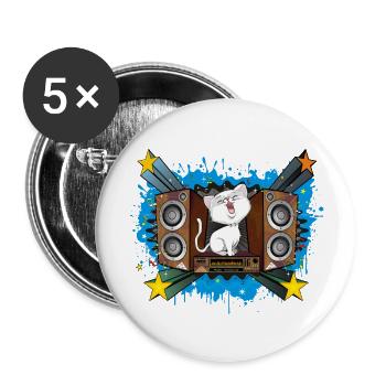 Singende Katze - Buttons groß 56 mm (5er Pack) - Weiß - Vorne