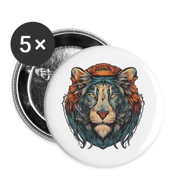 Majestätischer Löwenkapitän - Buttons groß 56 mm (5er Pack) - Weiß - Vorne