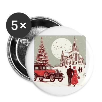 Church with fir tree in winter - Buttons large 2.2''/56 mm (5-pack) - white - Front