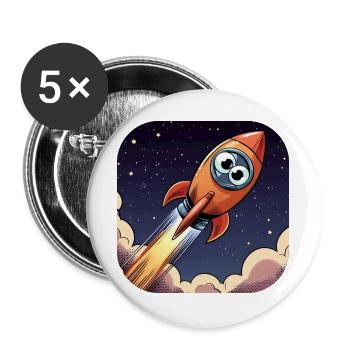 Comic Rakete mit Augen - Buttons groß 56 mm (5er Pack) - Weiß - Vorne