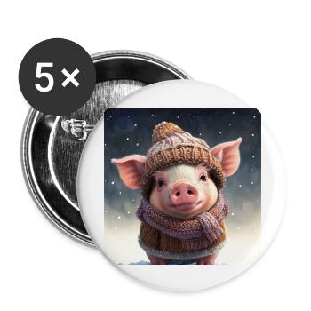 cute dressed up Winter Piglet - Buttons large 2.2''/56 mm (5-pack) - white - Front