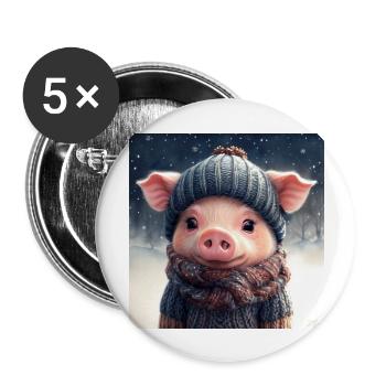 Mignon porcelet d’hiver avec des vêtements - Lot de 5 grands badges (56 mm) - blanc - Devant