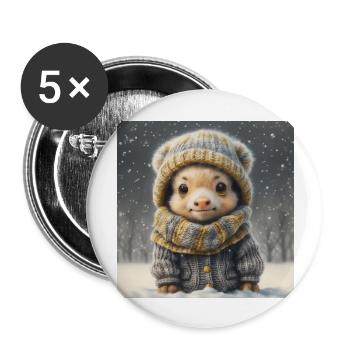 Cute fantasy animal with clothes on in the snow - Buttons large 2.2''/56 mm (5-pack) - white - Front