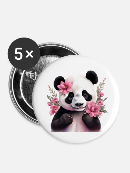 Niedlicher Panda - Buttons groß 56 mm (5er Pack) - Weiß