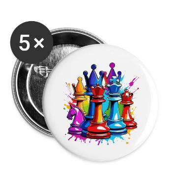 Échecs / Pièces / Stratégie / Casse-tête / Nerd - Lot de 5 grands badges (56 mm) - blanc - Devant