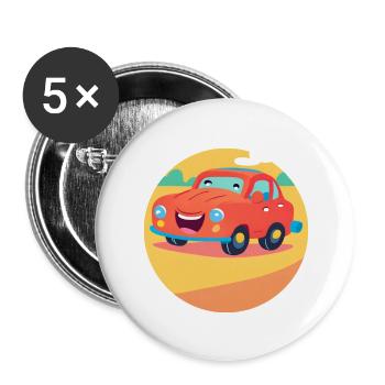 Fröhliche Fahrt Auto - Buttons groß 56 mm (5er Pack) - Weiß - Vorne
