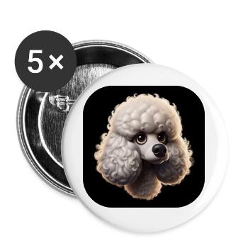 Tête de caniche dans le style d’animation - Lot de 5 grands badges (56 mm) - blanc - Devant