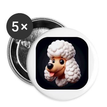 Comic Pudel Hund - Buttons groß 56 mm (5er Pack) - Weiß - Vorne