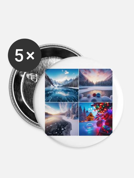 Christmas at the lake - Buttons large 2.2''/56 mm (5-pack) - white