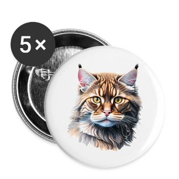 Maine Coon Cat Kitten Cat Owner Male Cat - Buttons large 2.2''/56 mm (5-pack) - white - Front