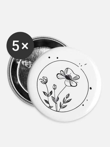 Mohnblume im Kreis - Buttons groß 56 mm (5er Pack) - Weiß