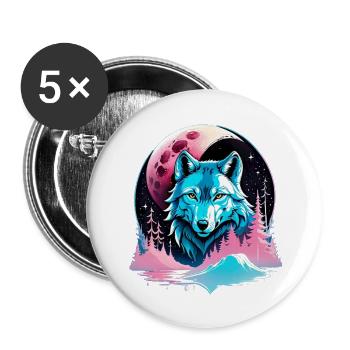 Wolf and Moon - Buttons large 2.2''/56 mm (5-pack) - white - Front
