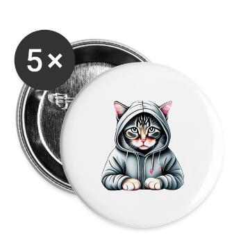 Chat, Propriétaire de chat, Chat domestique, Chat siamois, Chaton - Lot de 5 grands badges (56 mm) - blanc - Devant