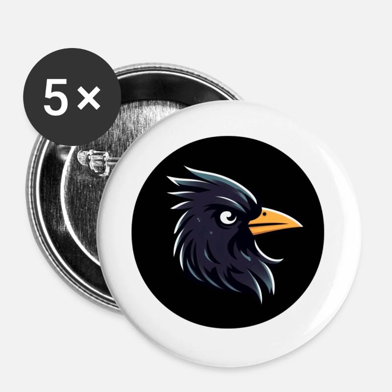 Cartoon blackbird raven looks scowling - Buttons large 2.2''/56 mm (5-pack) - white