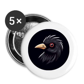 Dessin animé merle oiseau noir avec œil rouge - Lot de 5 grands badges (56 mm) - blanc - Devant