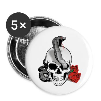 Skull Snake - Totenkopf mit Schlange - Buttons groß 56 mm (5er Pack) - Weiß - Vorne