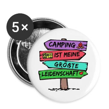 Campingplatz Camping Wanderer Wohnmobil Statement - Buttons groß 56 mm (5er Pack) - Weiß - Vorne
