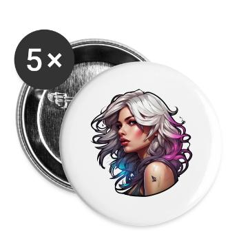 Rocker Girl / Punk Rock / Woman / Colorful Hair / Cool - Buttons large 2.2''/56 mm (5-pack) - white - Front