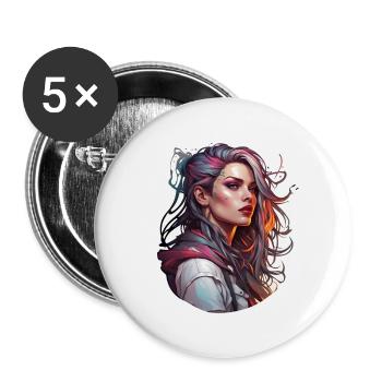 Rocker Girl / Punk Rock / Woman / Colorful Hair / Cool - Buttons large 2.2''/56 mm (5-pack) - white - Front