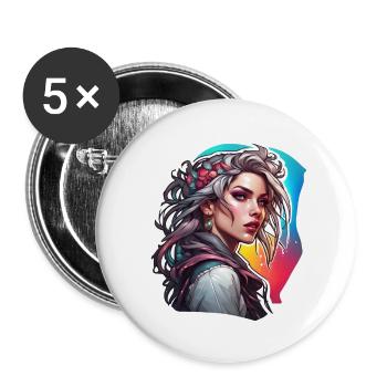 Rocker Girl / Punk Rock / Woman / Colorful Hair / Cool - Buttons large 2.2''/56 mm (5-pack) - white - Front
