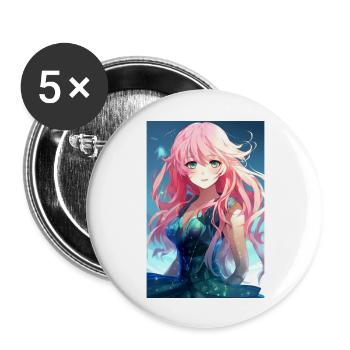 Anime manga girl with pink hair - Buttons large 2.2''/56 mm (5-pack) - white - Front