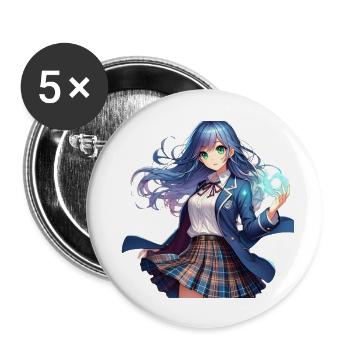 Manga anime girl in school uniform - Buttons large 2.2''/56 mm (5-pack) - white - Front