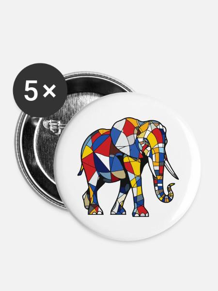 Elefant - Buttons groß 56 mm (5er Pack) - Weiß