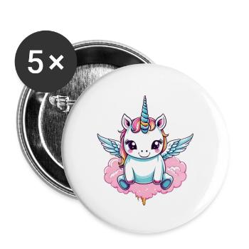 Licorne Unicorn Kawaii - Lot de 5 grands badges (56 mm) - blanc - Devant