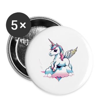 Licorne Unicorn Kawaii - Lot de 5 grands badges (56 mm) - blanc - Devant