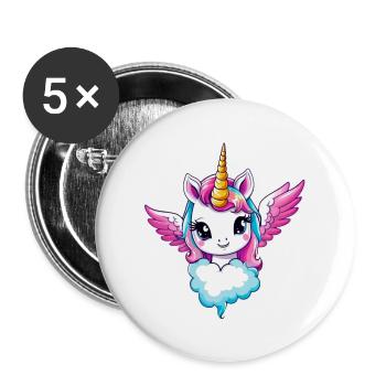 Licorne Unicorn Kawaii - Lot de 5 grands badges (56 mm) - blanc - Devant