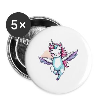 Licorne Unicorn Kawaii - Lot de 5 grands badges (56 mm) - blanc - Devant