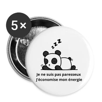 Panda Endormi Économise Son Énergie - Lot de 5 grands badges (56 mm) - blanc - Devant