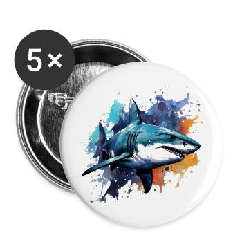 Hai Design in bunten Farben. Ideal als Geschenk - Buttons groß 56 mm (5er Pack) - Weiß - Vorne
