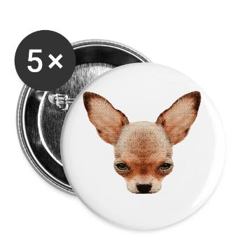 hündchen für baby, kurzhaar chihuahuakopf - Buttons groß 56 mm (5er Pack) - Weiß - Vorne