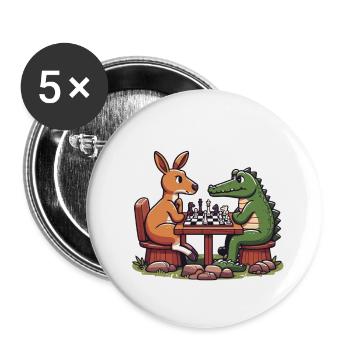 Kangaroo vs Crocodile: A Fun Chess Design - Buttons large 2.2''/56 mm (5-pack) - white - Front