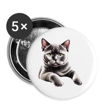 Kater Katze Katzenbaby Britisch Kurzhaarkatze - Buttons groß 56 mm (5er Pack) - Weiß - Vorne