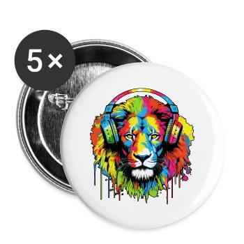 Lion avec casque Lion tête de lion - Lot de 5 grands badges (56 mm) - blanc - Devant