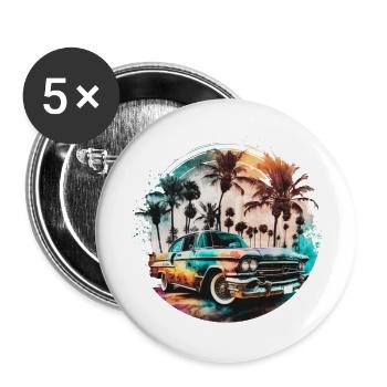 Lowrider im Sonnenuntergang mit Palmen am Strand - Buttons groß 56 mm (5er Pack) - Weiß - Vorne