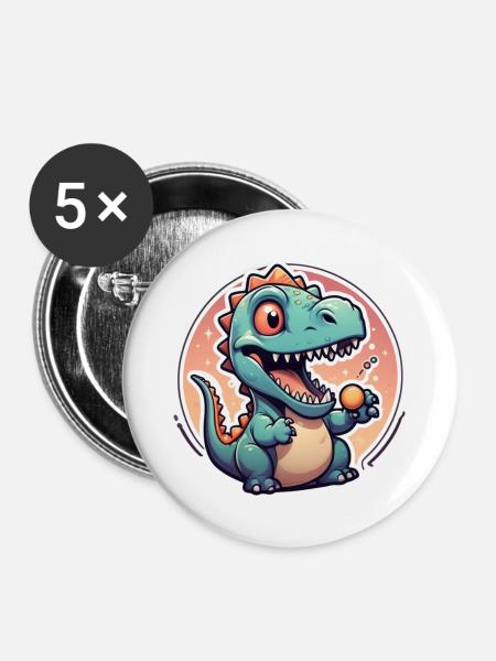 Karikatur-Dinosaurier - Buttons groß 56 mm (5er Pack) - Weiß