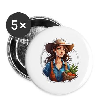 Farmer / Farmer / Farm / Harvest / Woman - Buttons large 2.2''/56 mm (5-pack) - white - Front