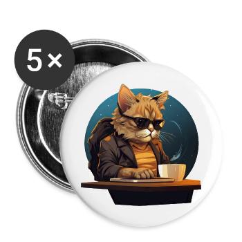 Cool Cat CEO - Patron détendu au bureau avec - Lot de 5 grands badges (56 mm) - blanc - Devant