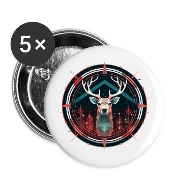 Deer in Ornament, Love Deers - Buttons large 2.2''/56 mm (5-pack) - white - Front