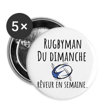 Verträumter Sonntags-Rugbyspieler unter der Woche - Buttons groß 56 mm (5er Pack) - Weiß - Vorne