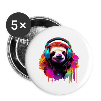 Sloth With Headphones Music Lazy Tired Sloths - Buttons large 2.2''/56 mm (5-pack) - white - Front