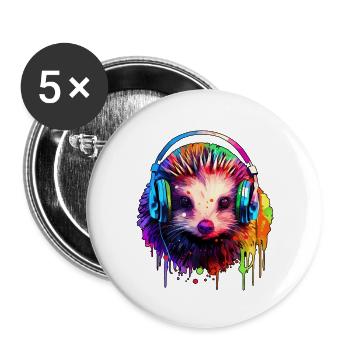 Hedgehog with headphones Music Brown-breasted Hedgehog - Buttons large 2.2''/56 mm (5-pack) - white - Front