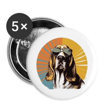 Basset 2 - Lot de 5 grands badges (56 mm) - blanc - Devant